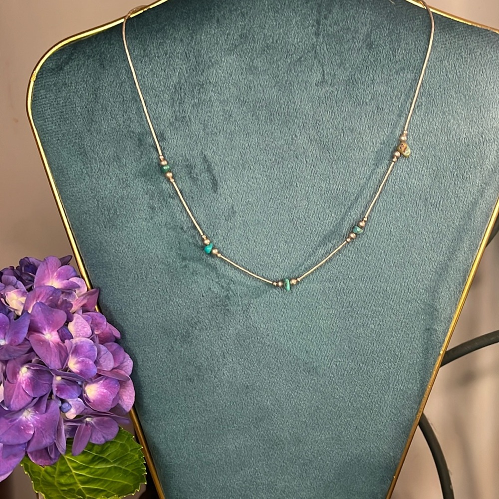 Vintage Liquid Silver And Turquoise Nugget Neckla… - image 1